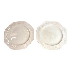 Set Of 2 Wedgwood Queensware Octagonal Embossed White Lunch Plates 8” Vintage